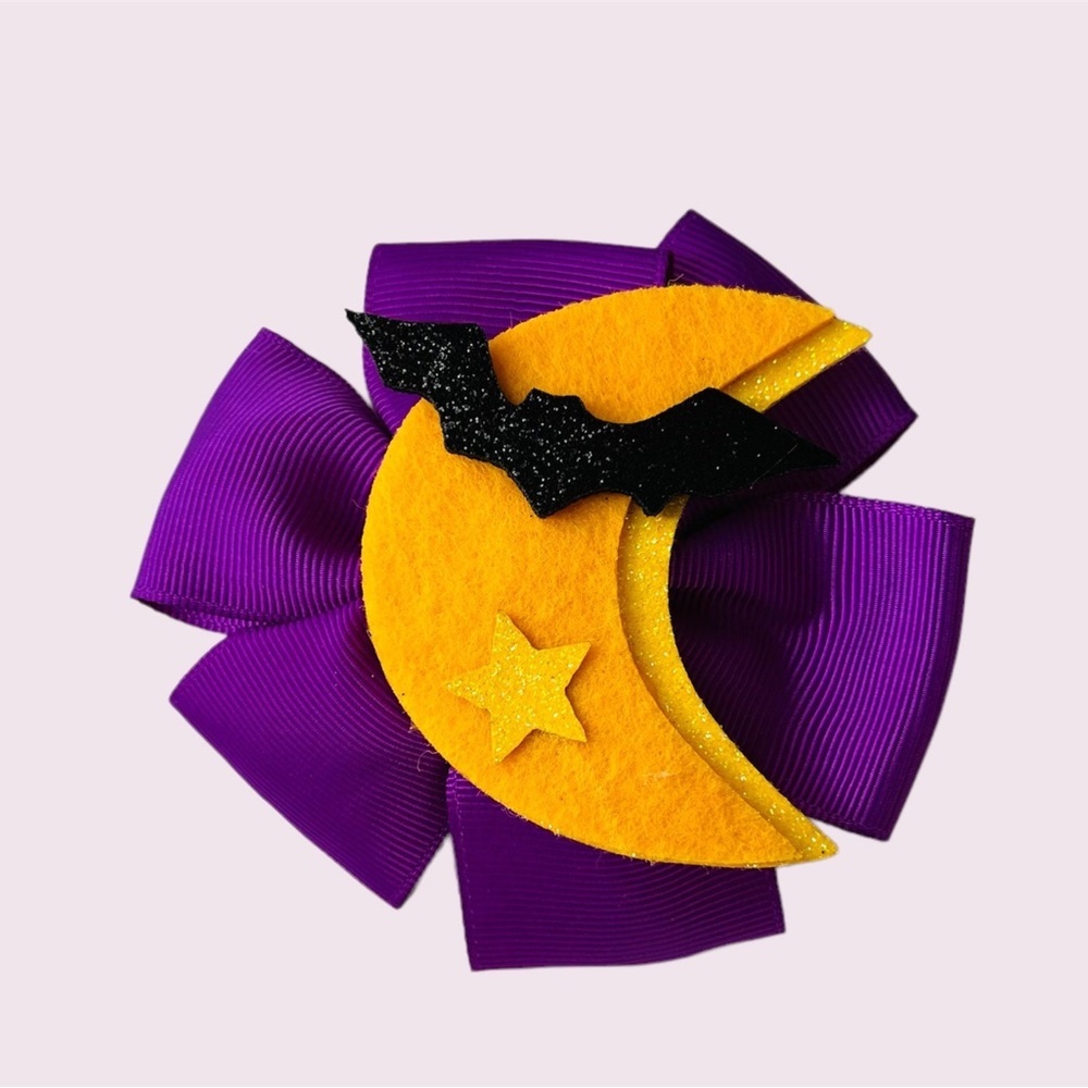 HALLOWEEN HAIR BOW 4” for Girls & Toddler Purple Grosgrain Handmade
